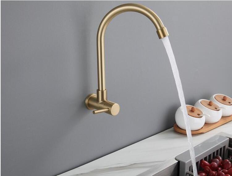 Wall Mount Cold Water Only Mixer Tap Gold Faucet Kitchen For Kitchen Sink