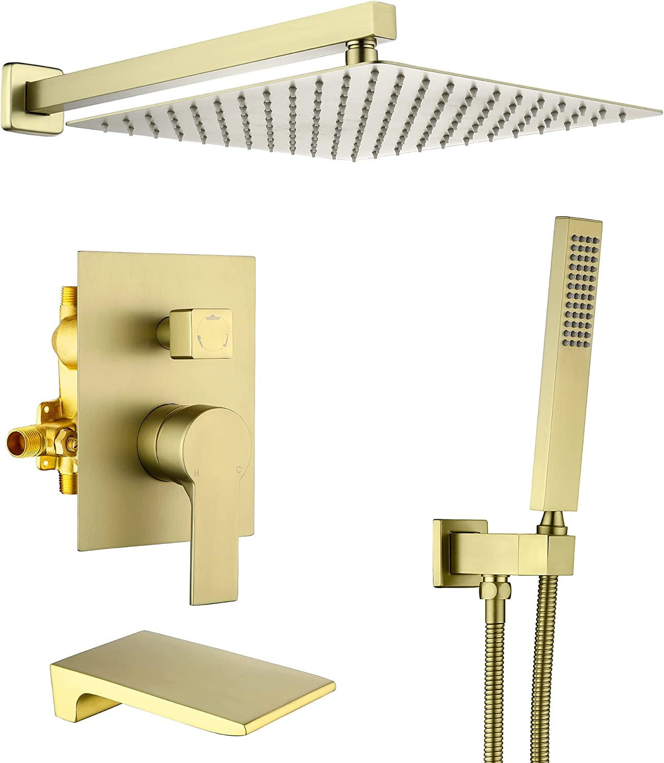 Brushed Gold Shower System Rain Shower Faucet Sets Complete