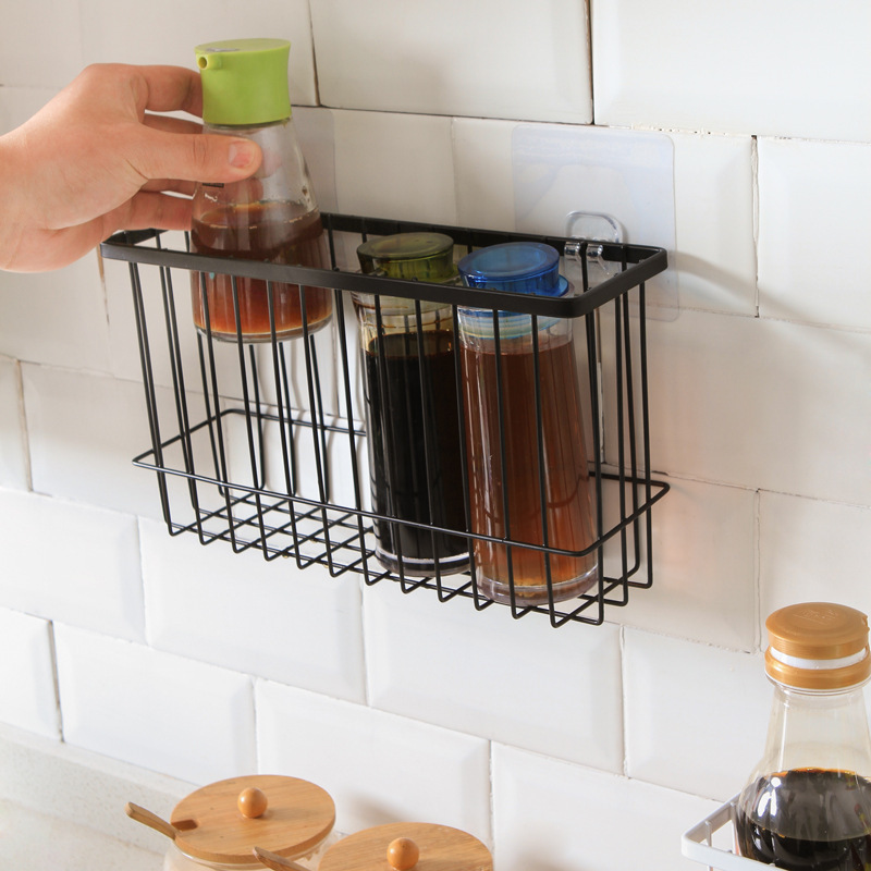 Black KItchen Bathroom Shelf Adhesive Corner Metal Shower Rack