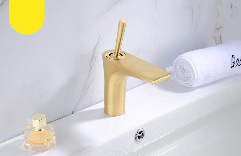 Brushed Gold Sink Tap Hot Cold Push Handle Basin Faucet