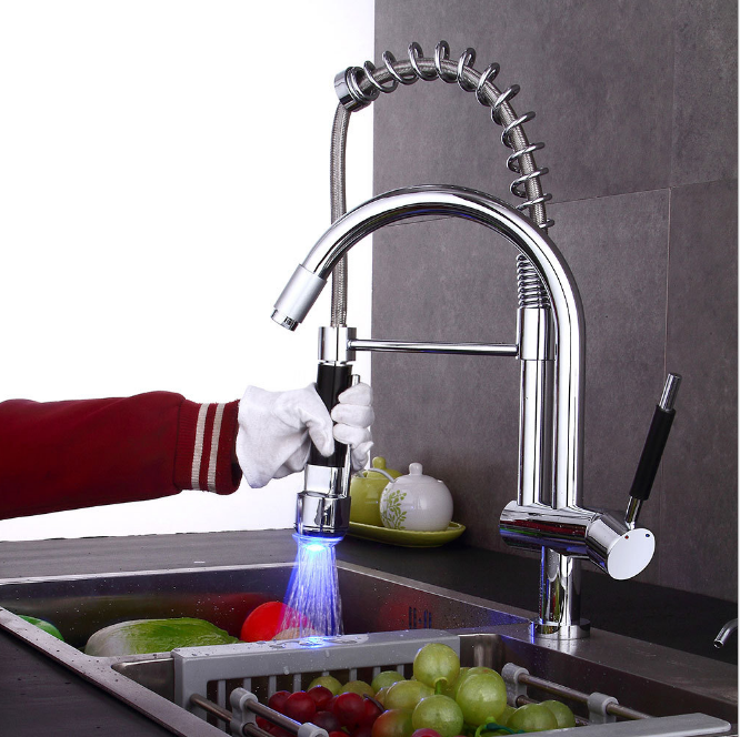 Hot Sale LED Spring Pull Down Kitchen Sink Faucet with Filter Tap