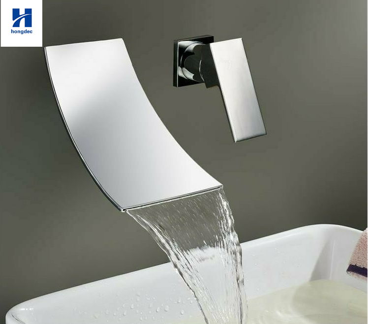 Wall Mount Waterfall Faucet Bathtub Tub Faucet 2 Hole Single Handle Bathtub Spout Mixer