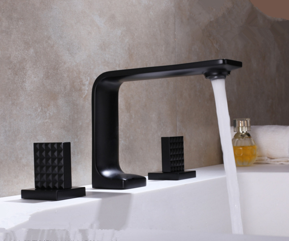 Bath tub 3 holes bras matte black mixer shower basin faucet