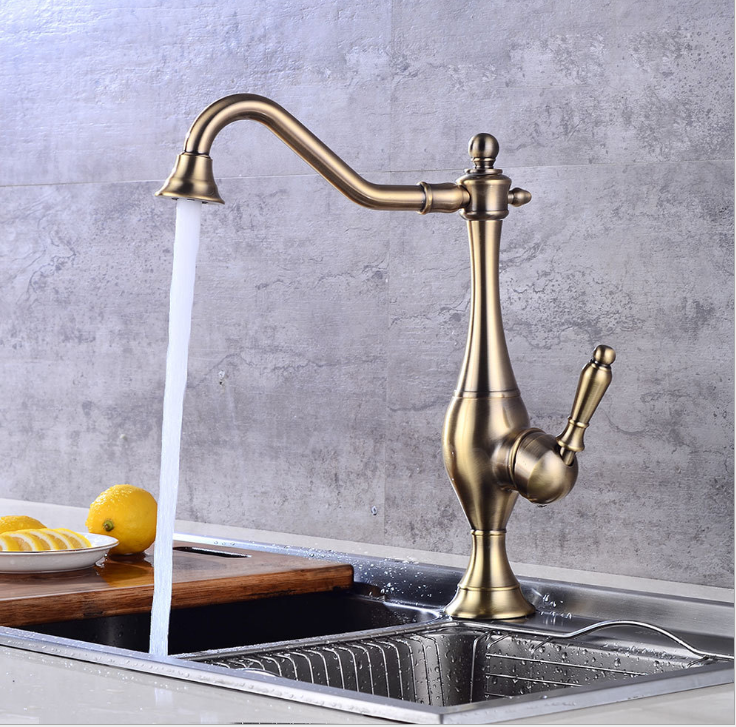 Single Handle Gold Brass Basin Kitchen Faucet