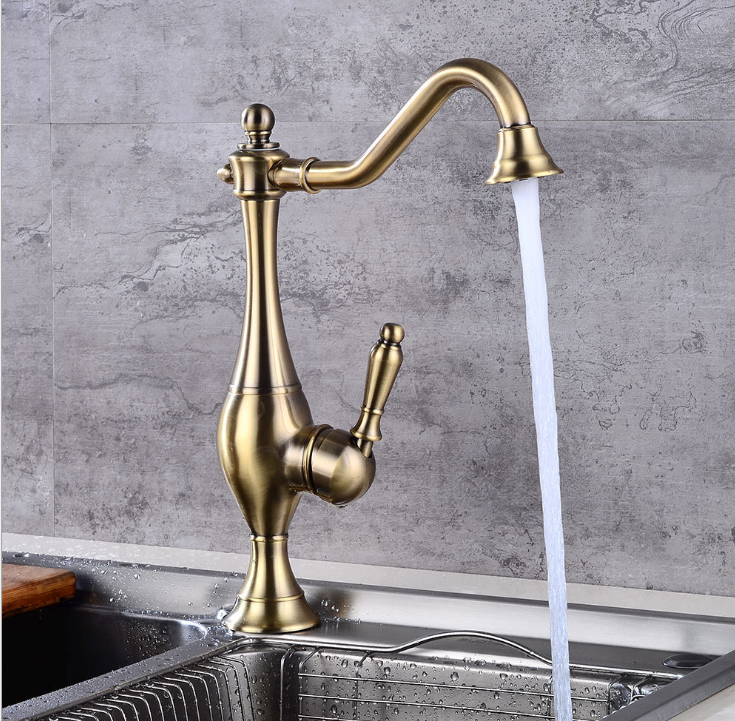 Single Handle Gold Brass Basin Kitchen Faucet