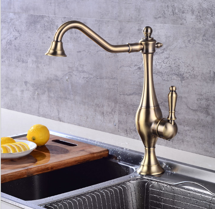 Single Handle Gold Brass Basin Kitchen Faucet