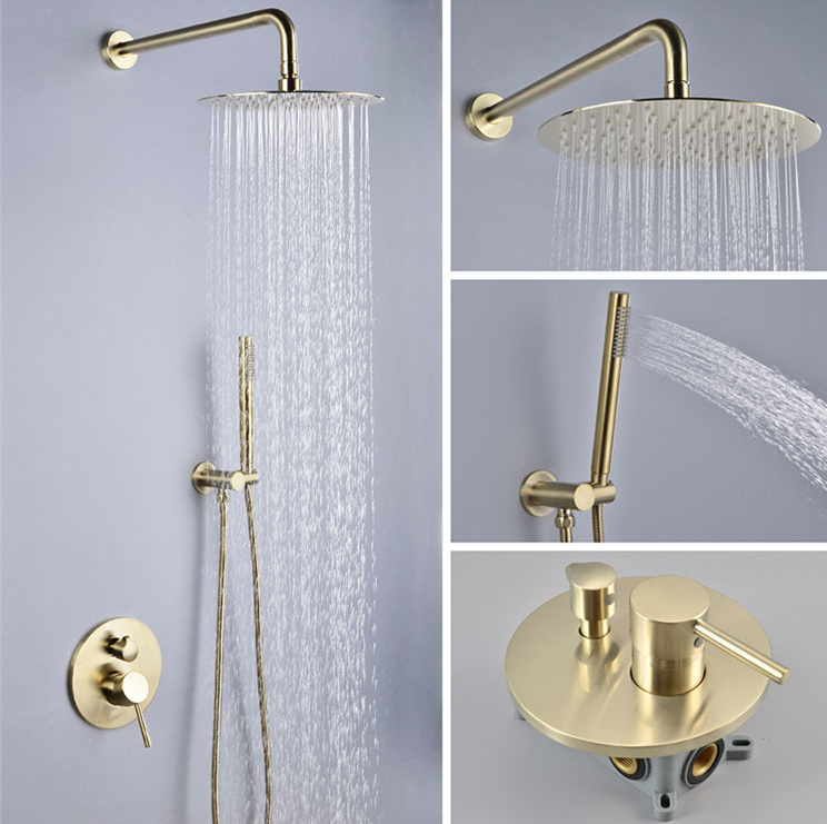 Brushed Gold Bathroom Rainfall Shower System Wall Mounted Shower Panel