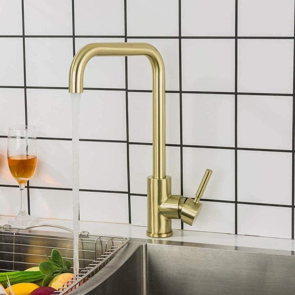 Stainless Steel Brushed Gold Kitchen Faucet Bar Sink Faucet 360 Degree Hot and Cold Single Lever Kitchen Faucets