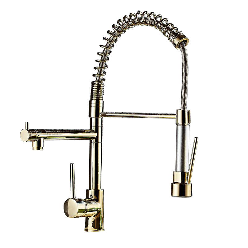 Sink Mixer Tap 3 Way High Pressure Pull Down Out Sprayer Brass Gold Kitchen Faucet