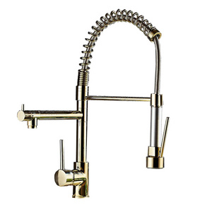 Sink Mixer Tap 3 Way High Pressure Pull Down Out Sprayer Brass Gold Kitchen Faucet