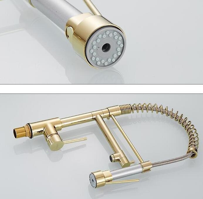 Sink Mixer Tap 3 Way High Pressure Pull Down Out Sprayer Brass Gold Kitchen Faucet