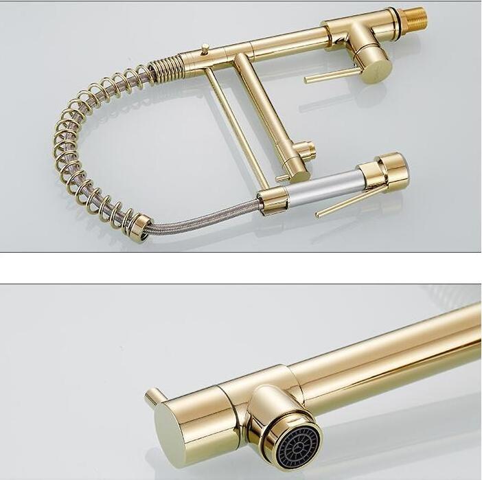 Sink Mixer Tap 3 Way High Pressure Pull Down Out Sprayer Brass Gold Kitchen Faucet