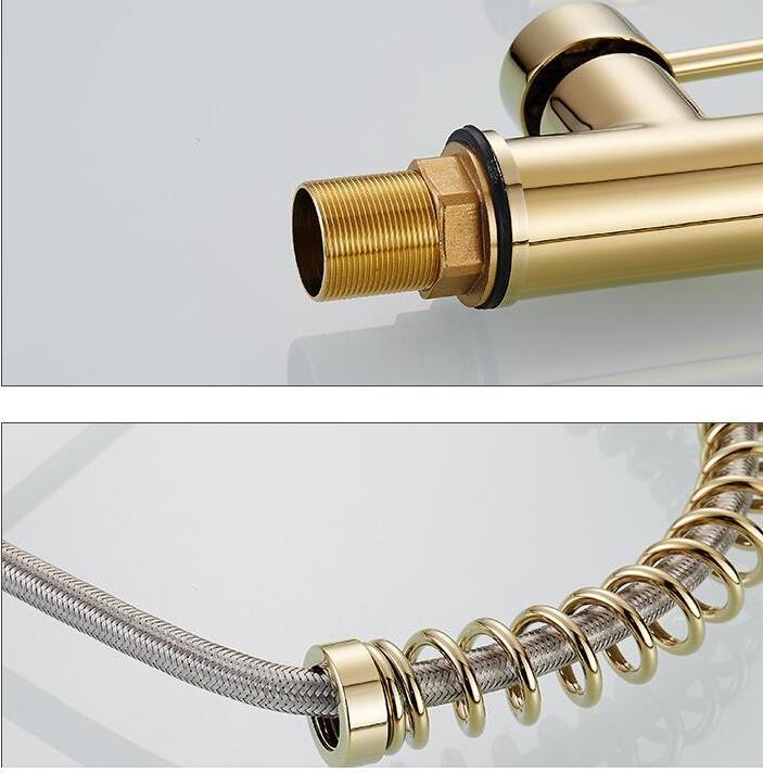 2 Function Sprayer Kitchen Faucet Pull Out Sink Tap Brushed Gold