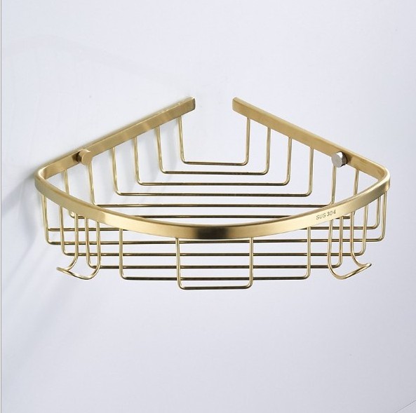 Corner Shower Caddy 304 Stainless Steel Wall Mounted Kitchen Brushed Gold Bathroom Shelf