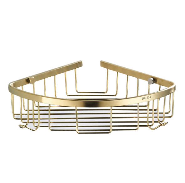 Corner Shower Caddy 304 Stainless Steel Wall Mounted Kitchen Brushed Gold Bathroom Shelf