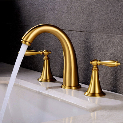 Wall Mounted Basin Mixer Tap Bathroom Brushed Gold Faucet Brass