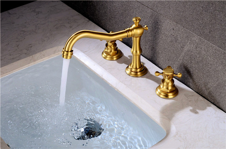 hot and cold brushed gold bathroom brass basin faucet