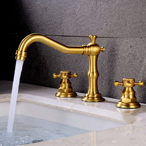 hot and cold brushed gold bathroom brass basin faucet