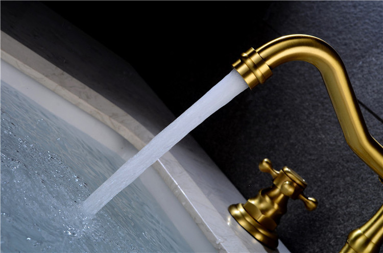 hot and cold brushed gold bathroom brass basin faucet