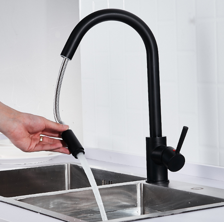 Matte Black Pull Out Kitchen Faucet Single Handle Hot Cold Mixer Tap Kitchen Sink Faucet