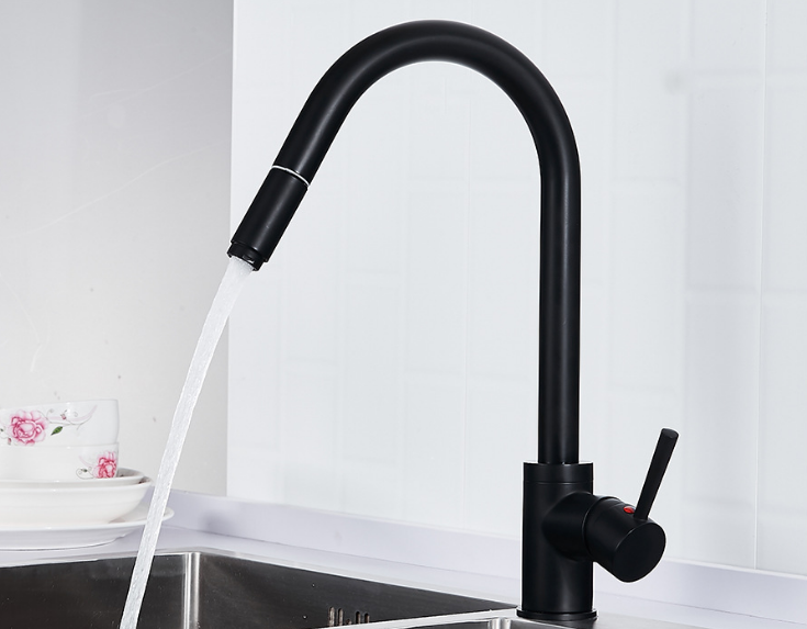 Matte Black Pull Out Kitchen Faucet Single Handle Hot Cold Mixer Tap Kitchen Sink Faucet