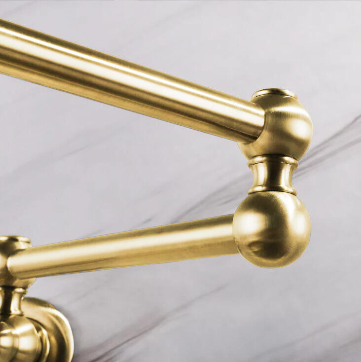 Wall Mount Water Mixer Stretchable Brass Brushed Gold Folding Kitchen Faucet Tap