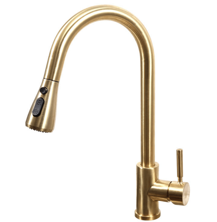 Brushed Gold Kitchen Tap Single Lever Sink Faucet With Spray