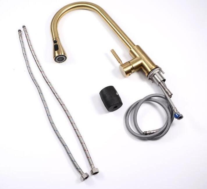 Brushed Gold Kitchen Tap Single Lever Sink Faucet With Spray