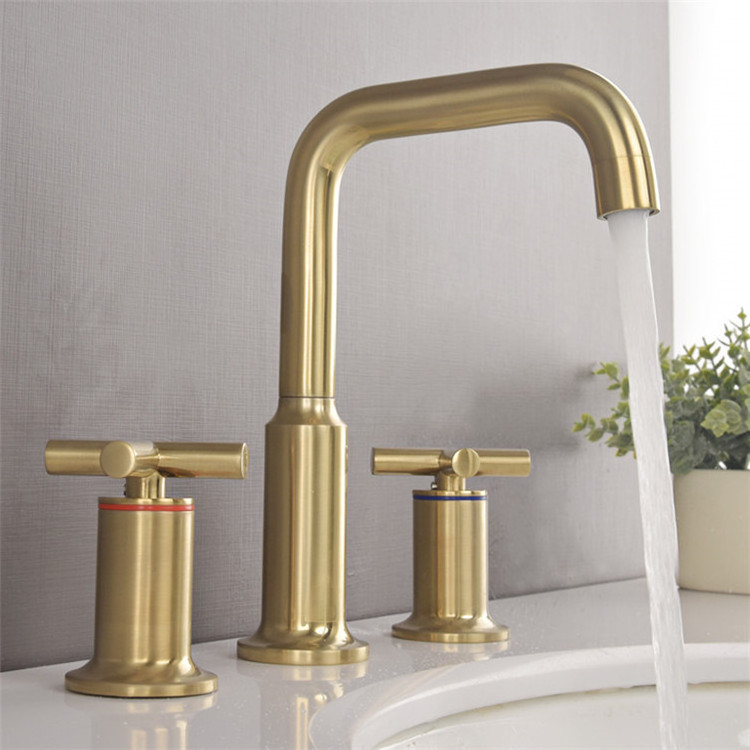 Brushed Gold Taps Brass Bathroom Faucet 3 Hole