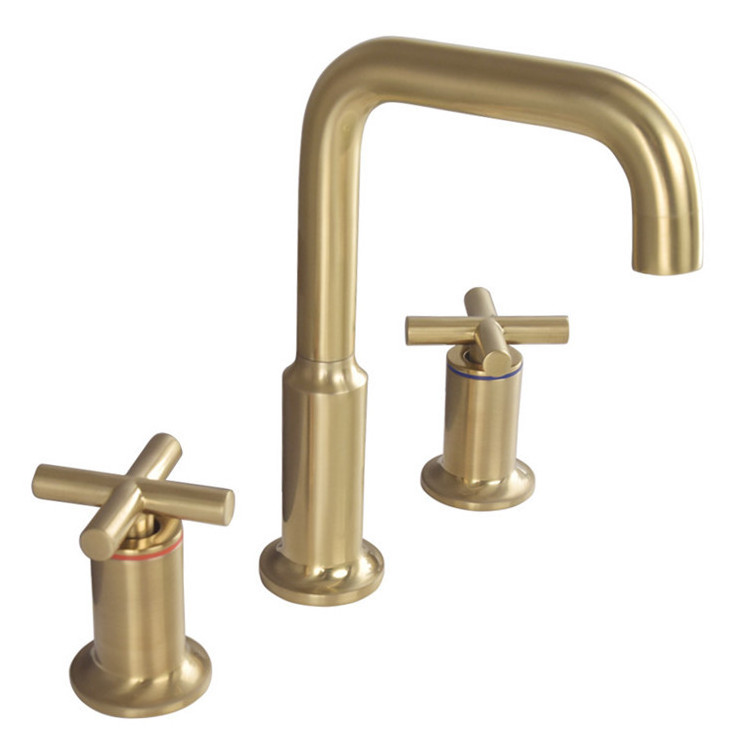 Brushed Gold Taps Brass Bathroom Faucet 3 Hole