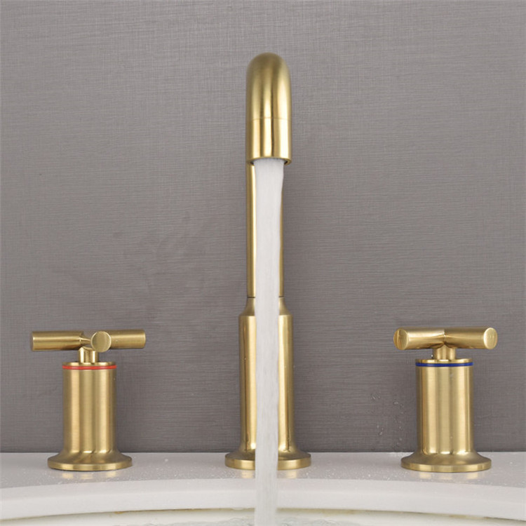 Brushed Gold Taps Brass Bathroom Faucet 3 Hole