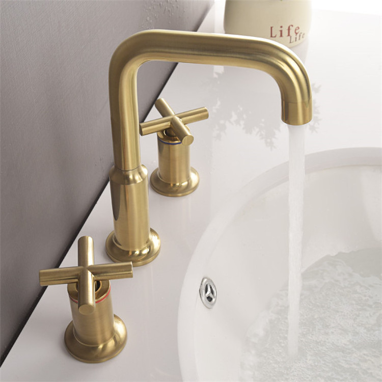 Brushed Gold Taps Brass Bathroom Faucet 3 Hole