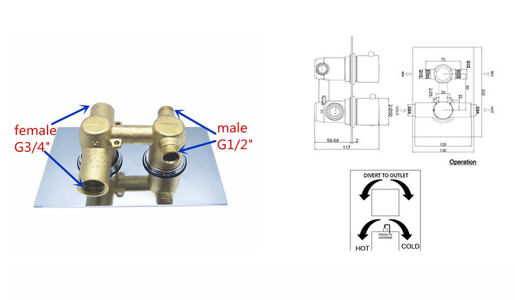 2 Way Diverter concealed thermostatic bathroom shower valve