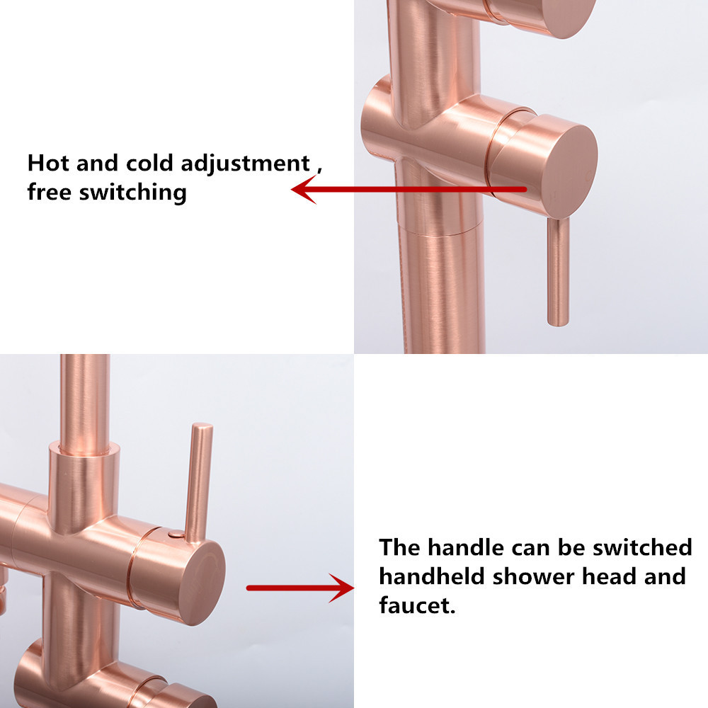 New modern brushed rose gold floor standing bathroom faucet