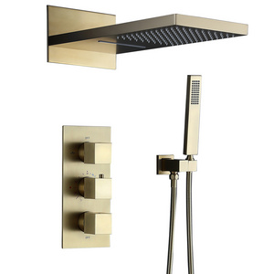 Brushed gold Shower System with Waterfall Tub Spout Shower Faucet Set