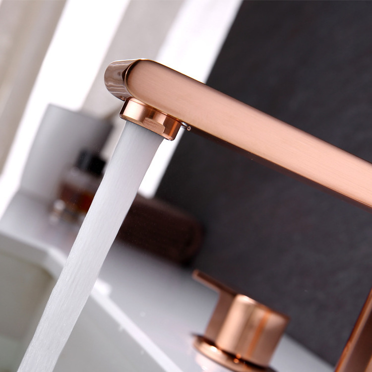 2 Handle Widespread Brass Bathroom Faucet Brushed Rose Gold Bathroom Sink Faucet