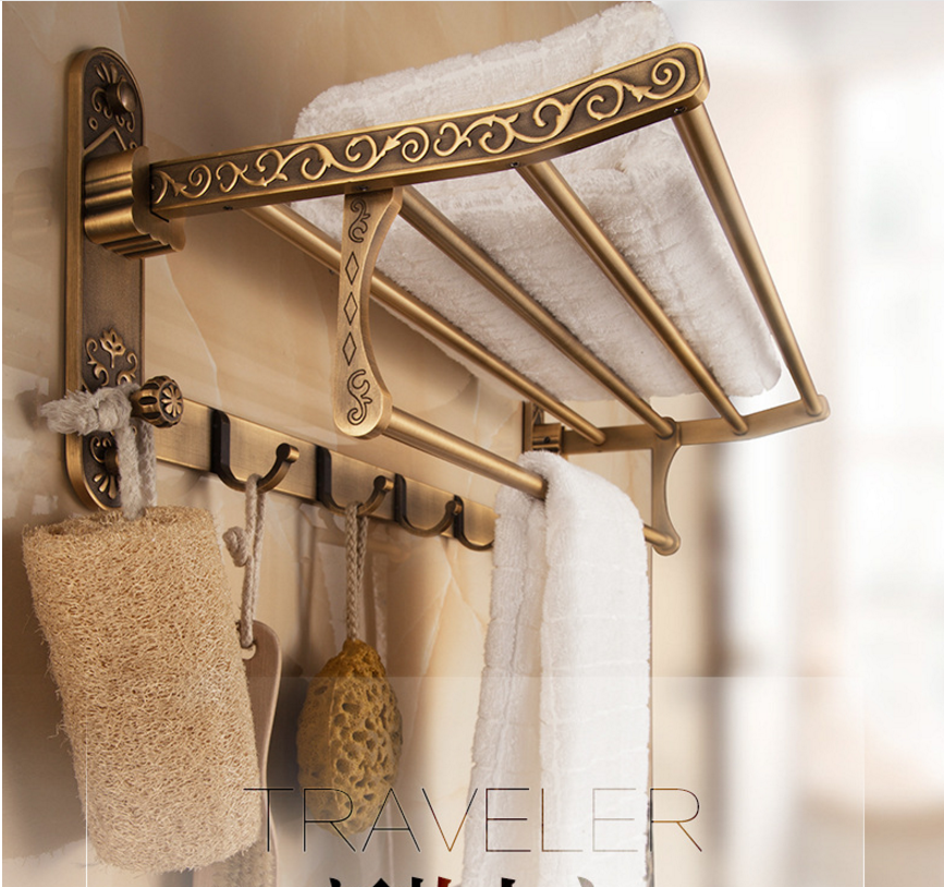 Antique Towel Rack with hooks Towel Organizer Rail Holder