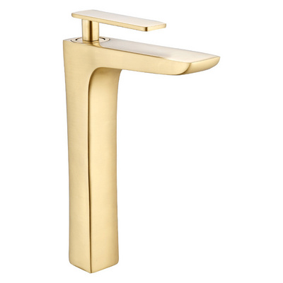 Tall Brushed Gold Basin Faucet Hot Cold Mixer Single Handle Bathroom Faucet