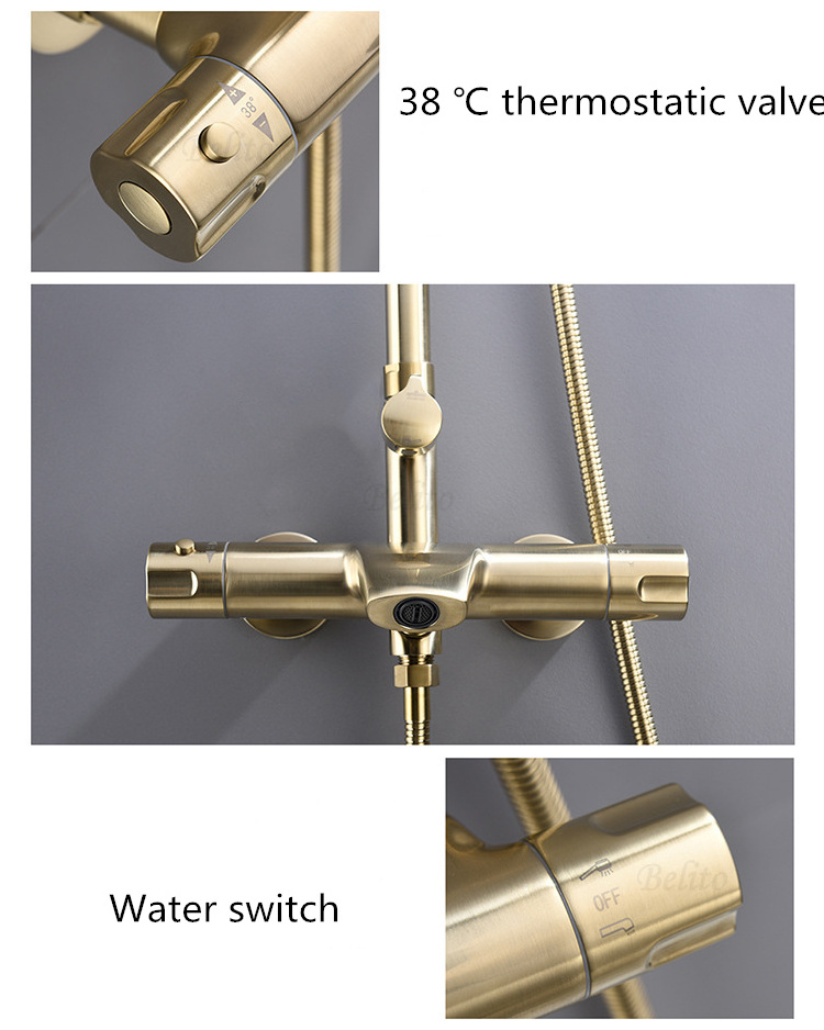 Brushed gold Exposed Shower Faucets wall mounted shower modern bathroom shower system set