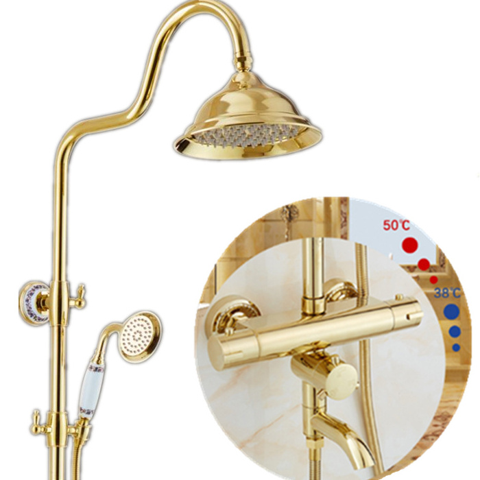 Luxury Gold Shower Systems with Rotatable Bathtub Faucet and Hand Held Shower