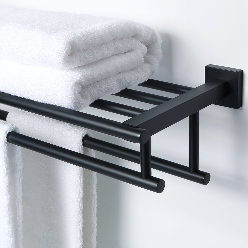 stainless steel Black Double Bathroom Towel Storage 24 Inch Towel Rack