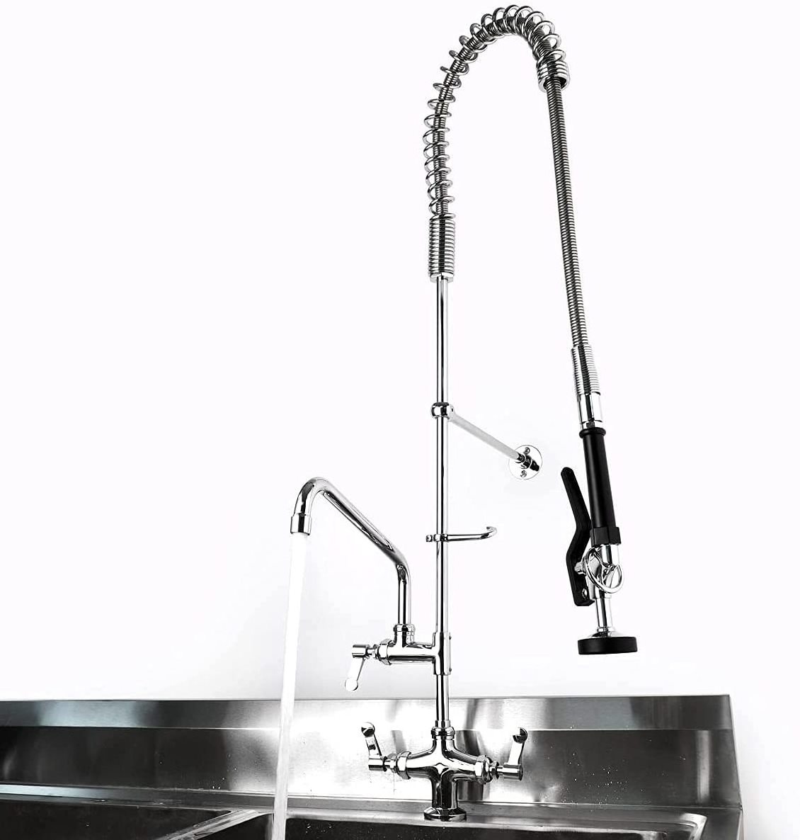 Kitchen Commercial Pull Down Kitchen Faucet with Add On Faucet Dual Handle Pre Rinse Faucet