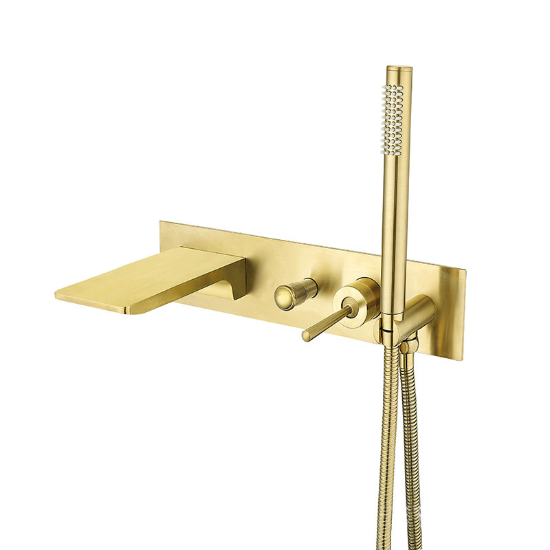 Brushed Gold  Bathtub Faucet Set Wall Mount Waterfall Bath Faucet with Handheld Shower