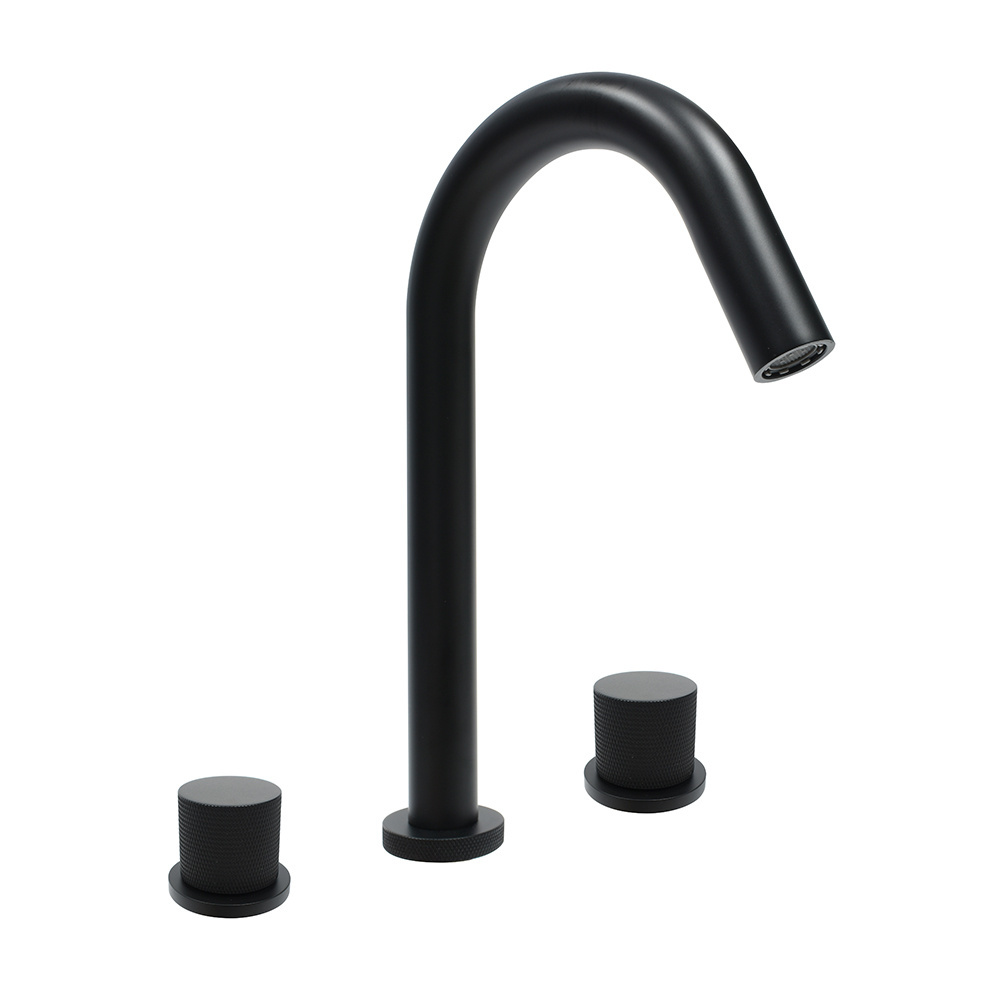 Matte Black 3 Hole Bathroom Faucets 2 Handle Bathroom Sink Faucet