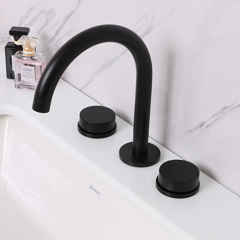 Deck Mounted Black Double Handle Brass Wash Sink Basin Faucet