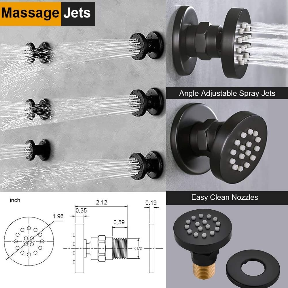 Matte Black Ceiling Shower Faucets Sets Complete Thermostatic LED Full Body Shower System