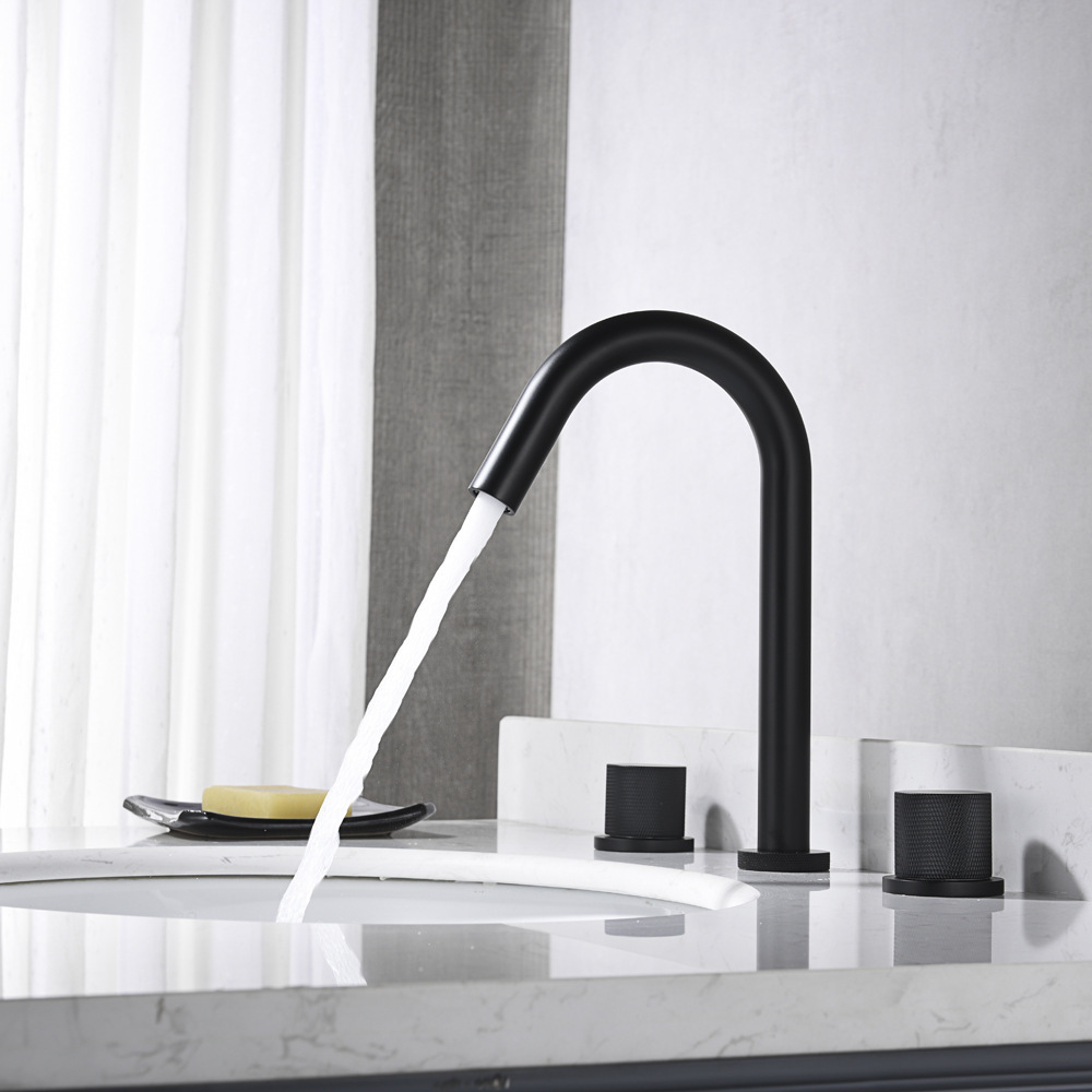 Matte Black 3 Hole Bathroom Faucets 2 Handle Bathroom Sink Faucet