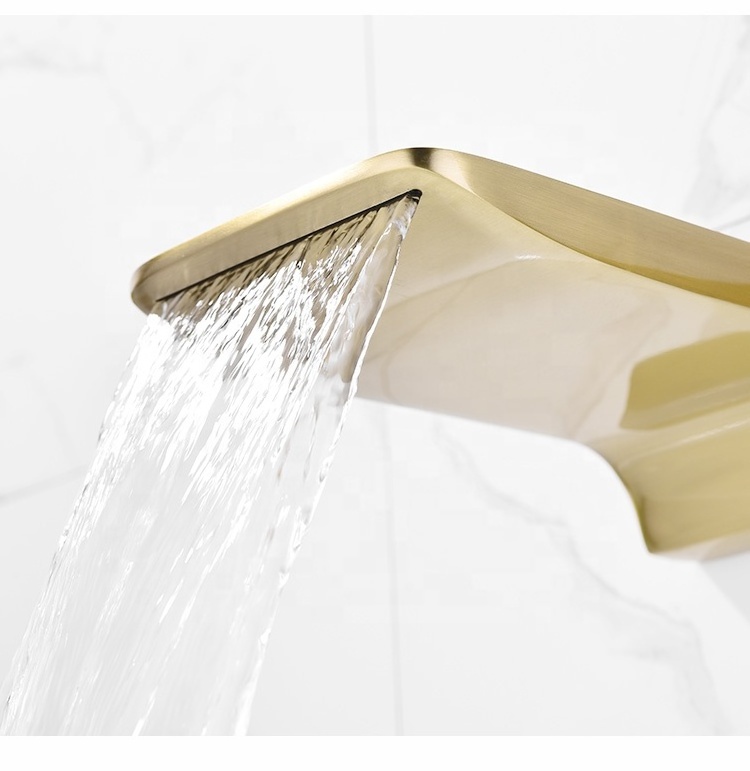 Brushed gold  Wall mounted waterfall basin faucet with drain