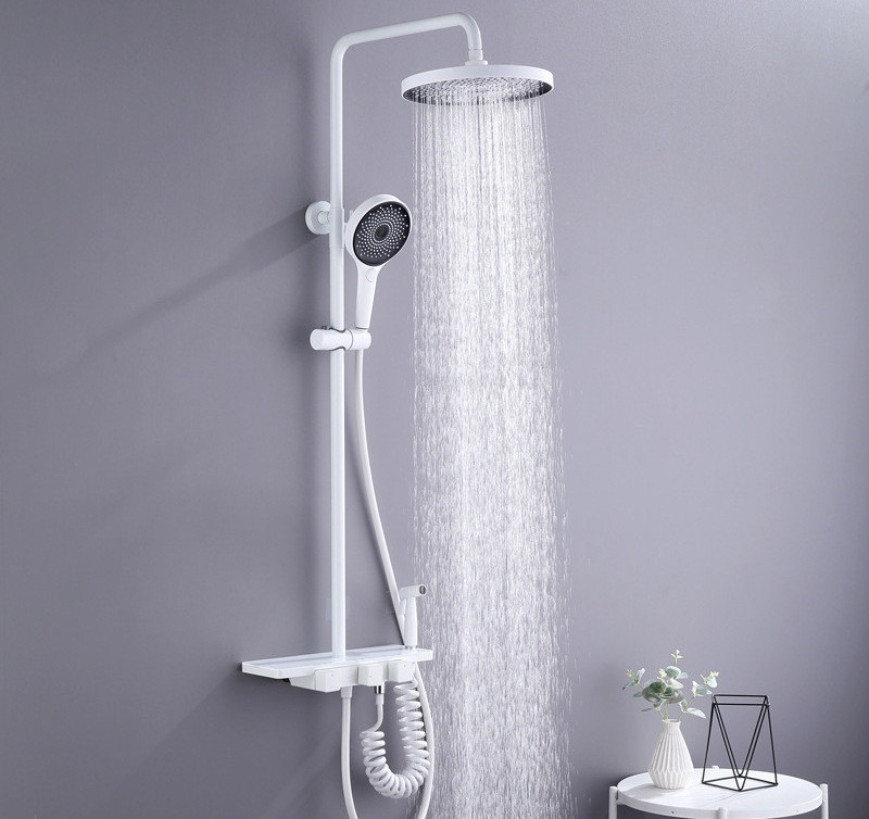 White Wall Mounted Bathroom Shower Set with Bidet Sprayer Thermostatic Shower Faucet Set