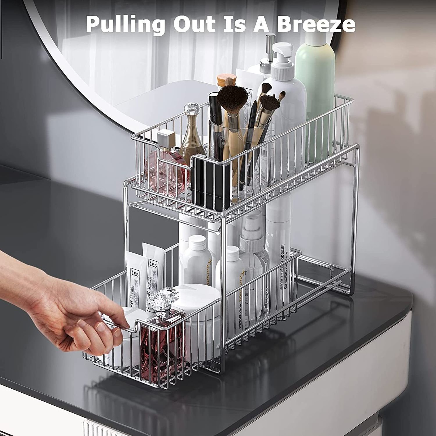 Under Cabinet Bathroom Organizers Shelf 2 Tier Stainless Steel Storage Rack